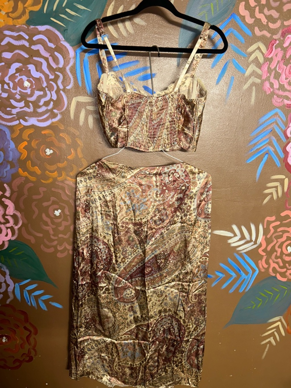 Victoria Secret Two-Piece Crop Top & Midi Skirt Set - Gold and Burgundy - Picture 5 of 6